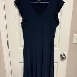 Ann Taylor Factory Blue A-Line Midi Dress with Flutter Cap Sleeves